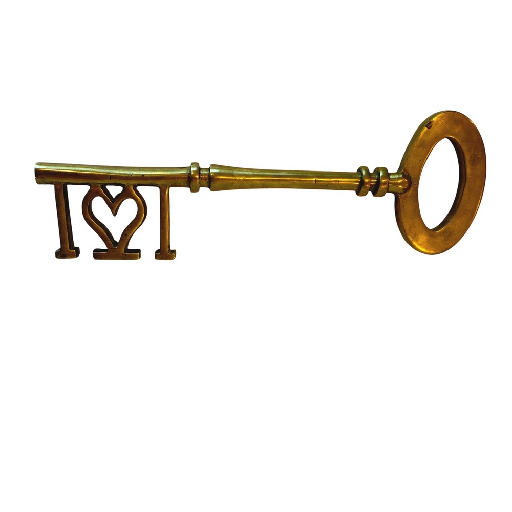 Vintage Large Solid Brass Skeleton Key Wall Decor 13" Key to my Heart Heavy - Picture 2 of 5